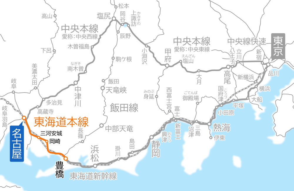 豊橋～名古屋間-路線図